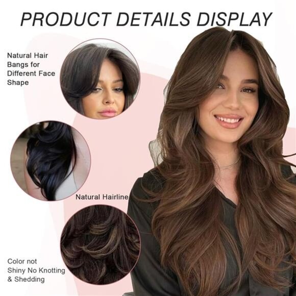 Layered Wavy Wigs with Curtain Bangs for Women, Ombre Platinum Blonde - Picture 5 of 6